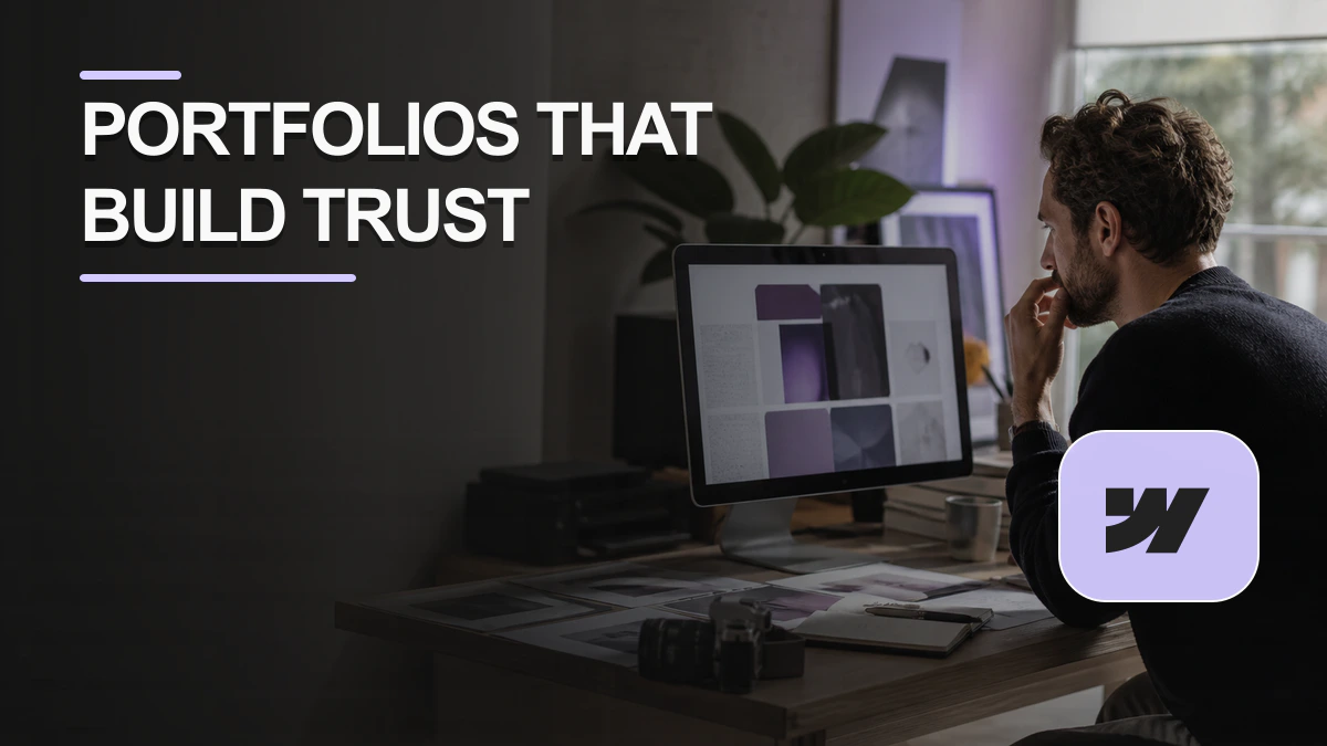 Portfolio website design graphic focused on building visitor trust
