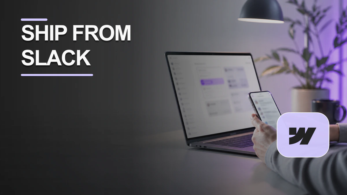 Webflow for Slack integration graphic showing site actions from chat