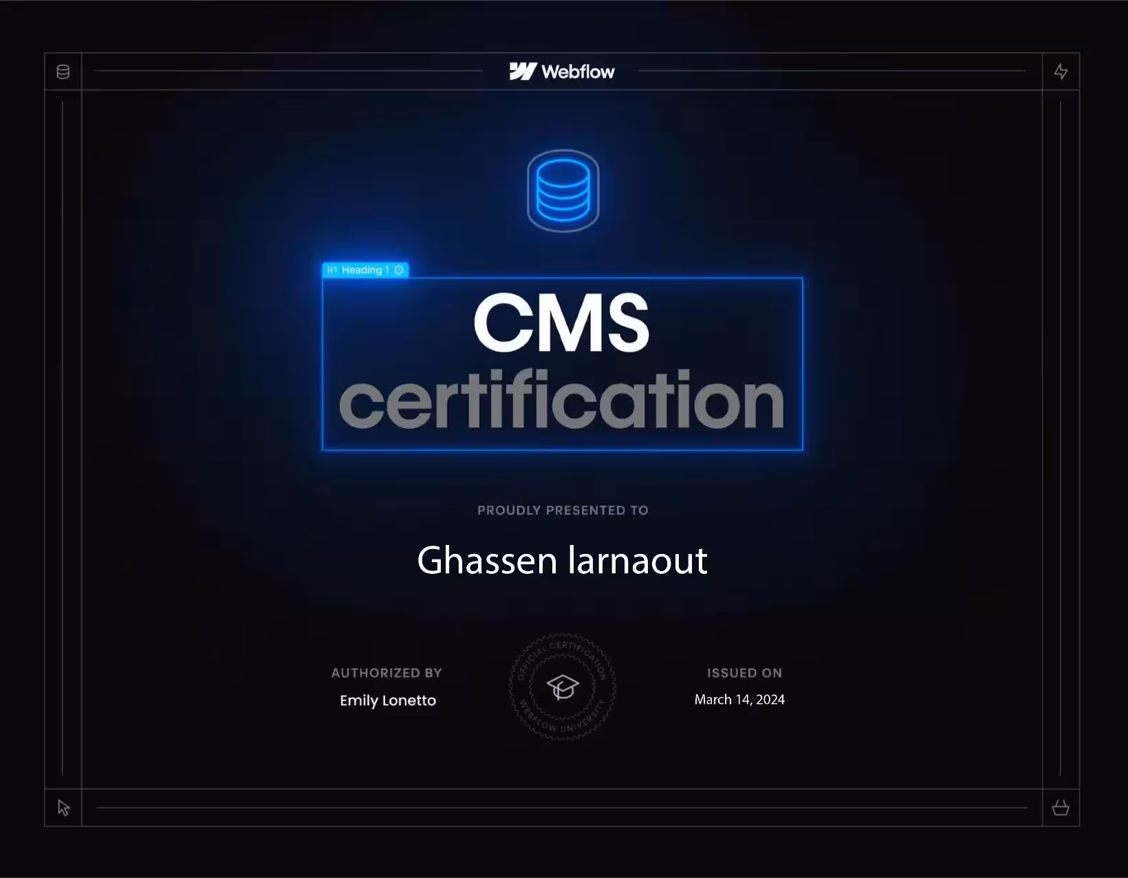 Webflow certified developer badge